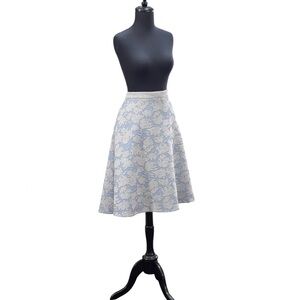 Catherine Malandrino Blue Gray Lace Floral Swing Flare Skirt Sz 14 Scuba Knit